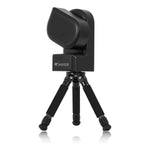 Seestar S50 smart telescope on tripod, side product view.