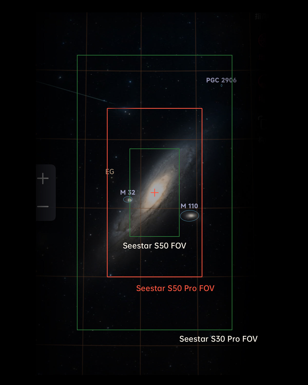 Field-of-view comparison between Seestar S50 Pro, S50 and S30 Pro